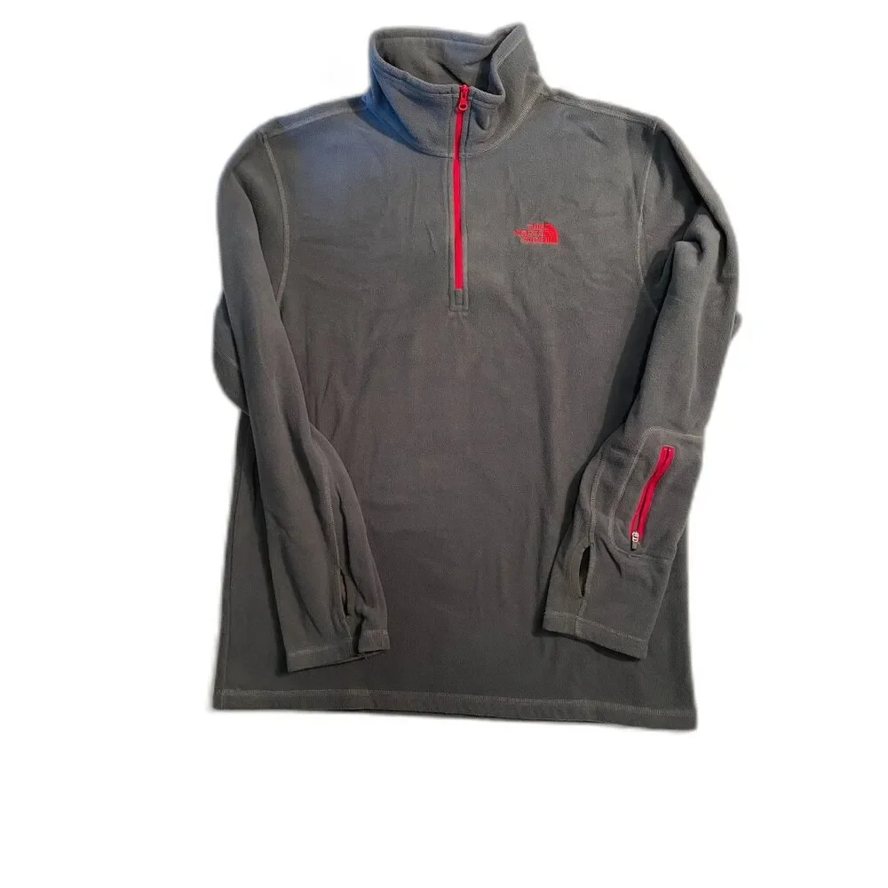 The North Face 1/4 Zip Shirt Men’s M Gray Red Accents Long Sleeve EUC